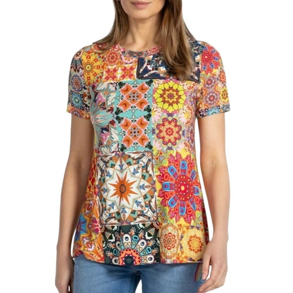 Johnny Was The Janie Favorite Short Sleeve Crew Neck Swing Tee Large